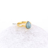 Beautiful Aquamarine Gift Ring-Aquamarine 7x9mm Pear Gemstone Ring-Gold Plated Handmade 925 Sterling Silver Jewelry Ring-Halloween Gift Ring
